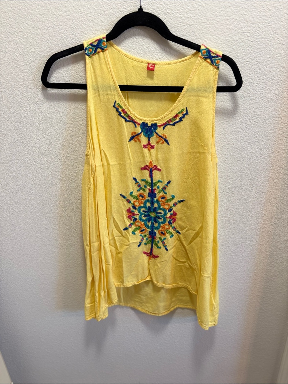 Yellow Embroidered Sleeveless Tank Top